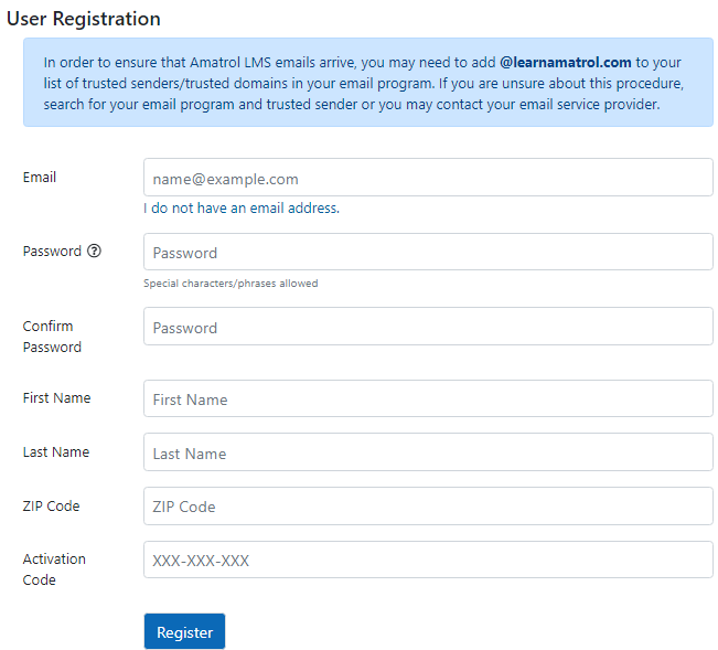 Registration form